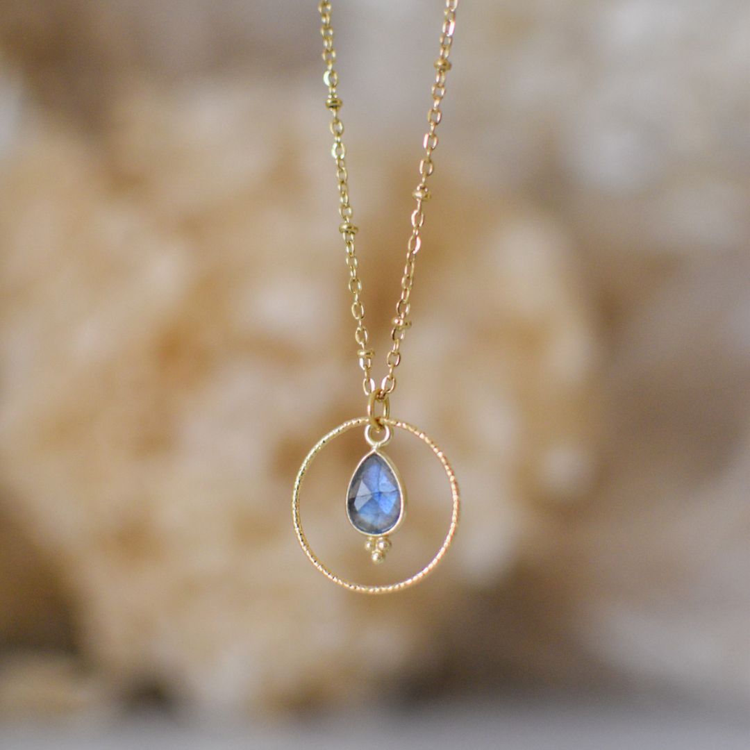 Collier Lyra en labradorite et acier inoxydable