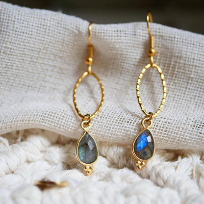 Boucles d'oreilles Ariane en labradorite et acier inoxydable