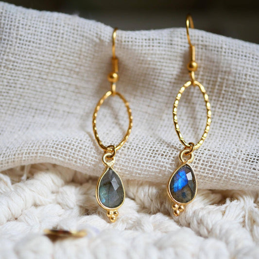 Boucles d'oreilles Ariane en labradorite et acier inoxydable