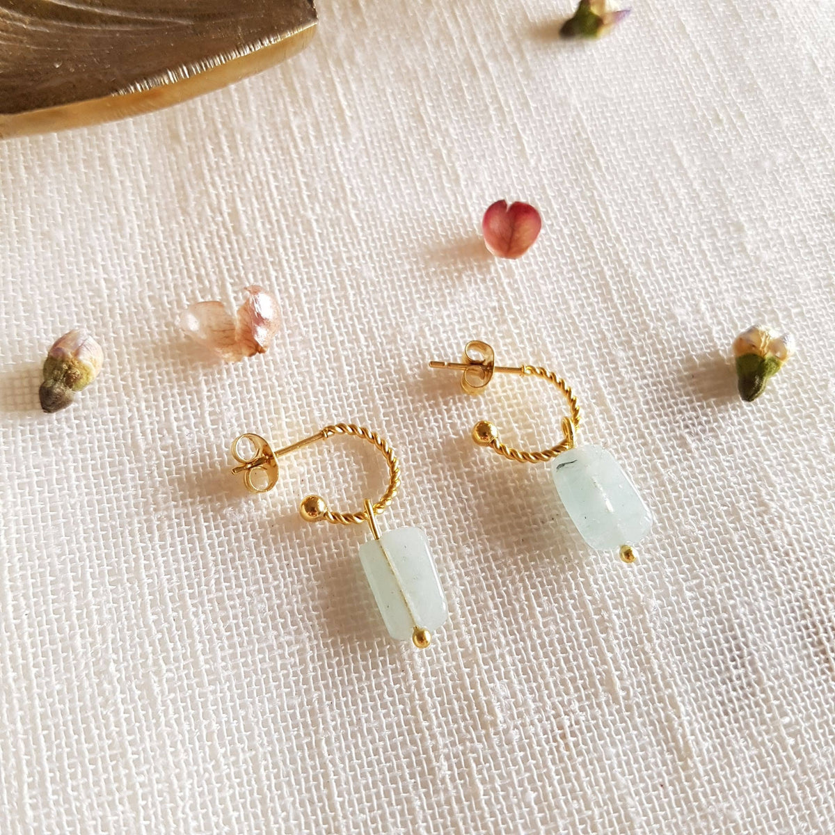 Boucles d'oreilles Alma, créoles en aigue-marine